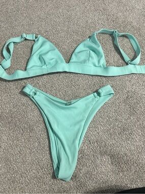 Mint Ribbed Triangle Bikini Set - Women Swim